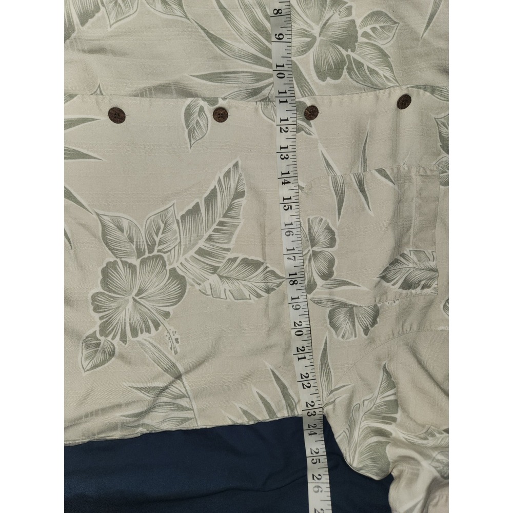 Tommy Bahama Mens 100% Silk Shirt Medium Beige Green Tropical - Picture 5 of 11